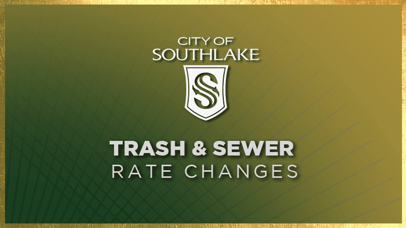 Green and Gold image with text Trash and Sewer rate changes