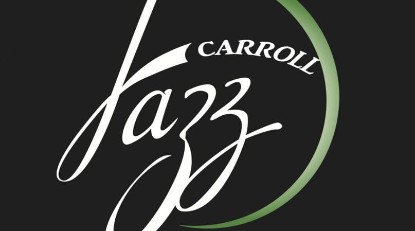 The image features the word "Jazz" written in a stylish, flowing script on a black background. Above it, the word "Carroll" is written in a curved manner. A green curved line partially encircles the text.