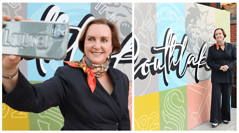 Mayor Laura Hill with New City Mural