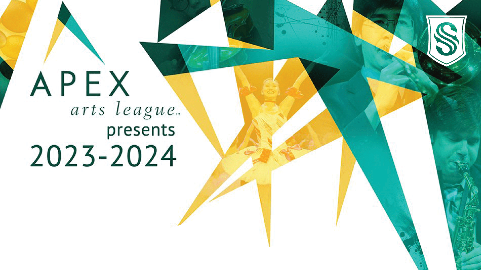 Graphic with APEX Arts League's logo and people playing instruments