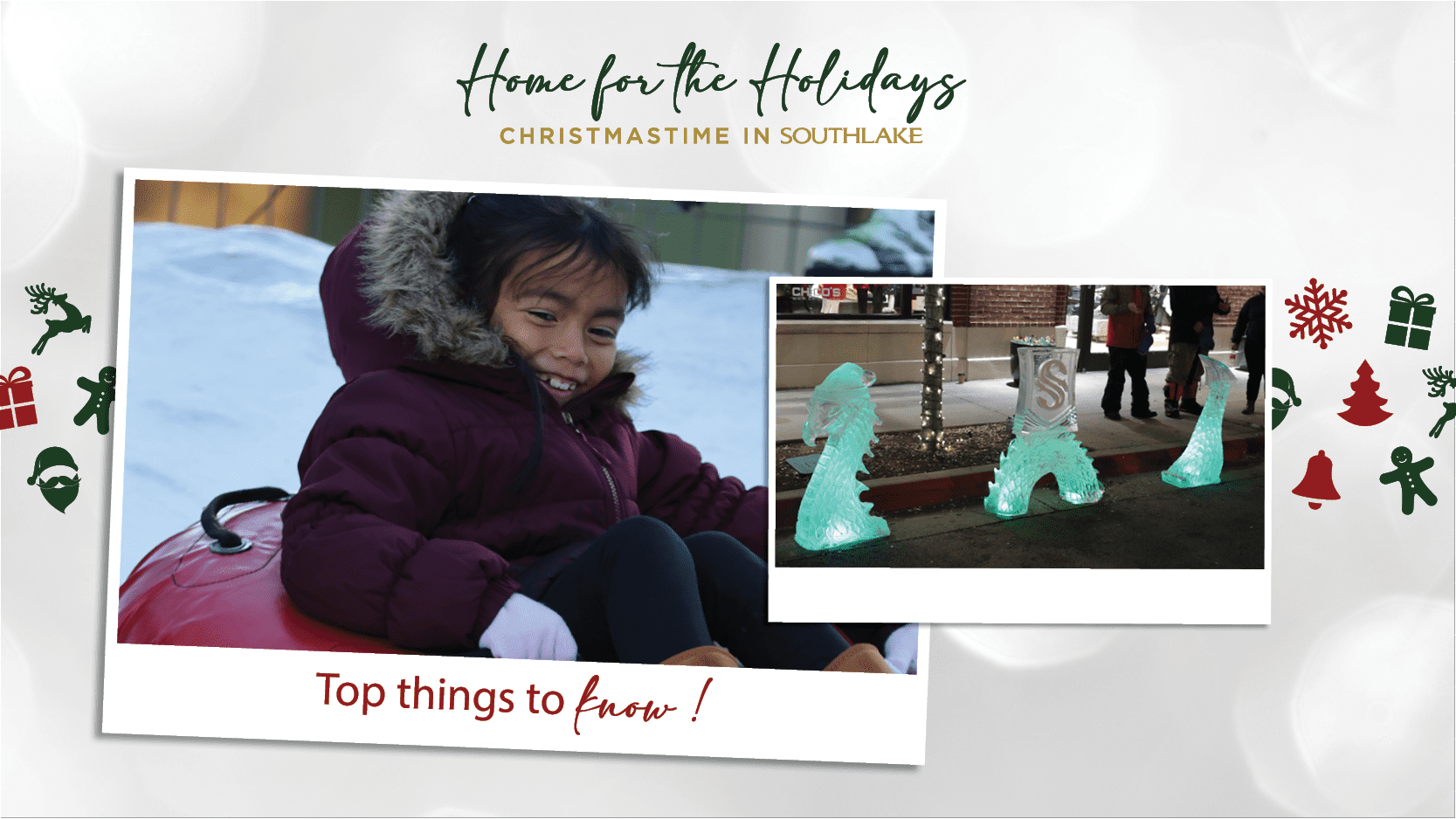 Kid sleighing. Graphic of City's Holiday event invitation