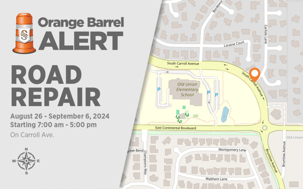 Map of the city indicating where roadwork is occuring.