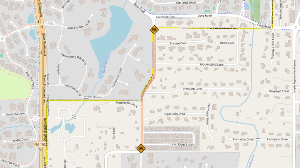Map of the city indicating where road work is occurring.