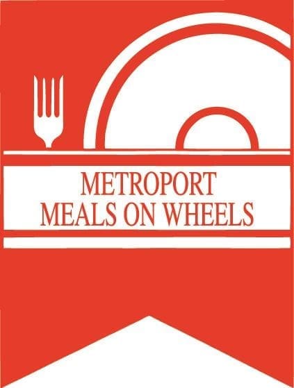 A red and white logo features a plate and fork graphic above the words "Metroport Meals on Wheels" in bold red text.