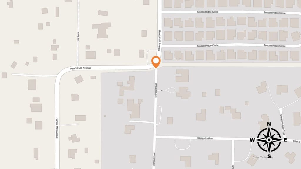 A map shows an intersection where Rankin Mill Avenue meets Pond Mountain Drive, marked by an orange location pin. Nearby streets and buildings are visible, with a compass rose in the lower right corner.